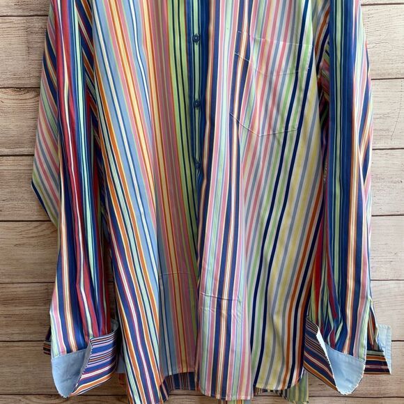 VINTAGE TOMMY HILFIGER BRIGHT MULTICOLORED STRIPES SHIRT - Picture 3 of 10